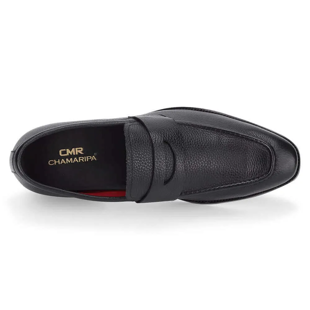 7 CM / 2.76 Inches Taller - CMR CHAMARIPA Loafer Shoes That Add Height - Grain Penny Loafer - Black