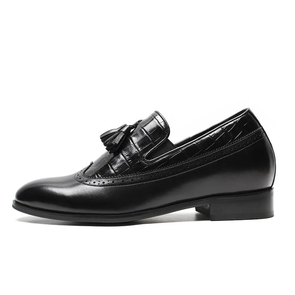 7 CM / 2.76 Inches Taller - CMR CHAMARIPA Mens Elevator Shoes Tassel Loafer Slip On Brogue Shoes