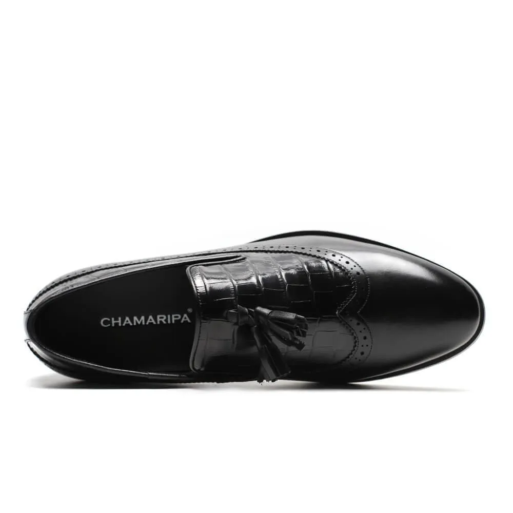 7 CM / 2.76 Inches Taller - CMR CHAMARIPA Mens Elevator Shoes Tassel Loafer Slip On Brogue Shoes