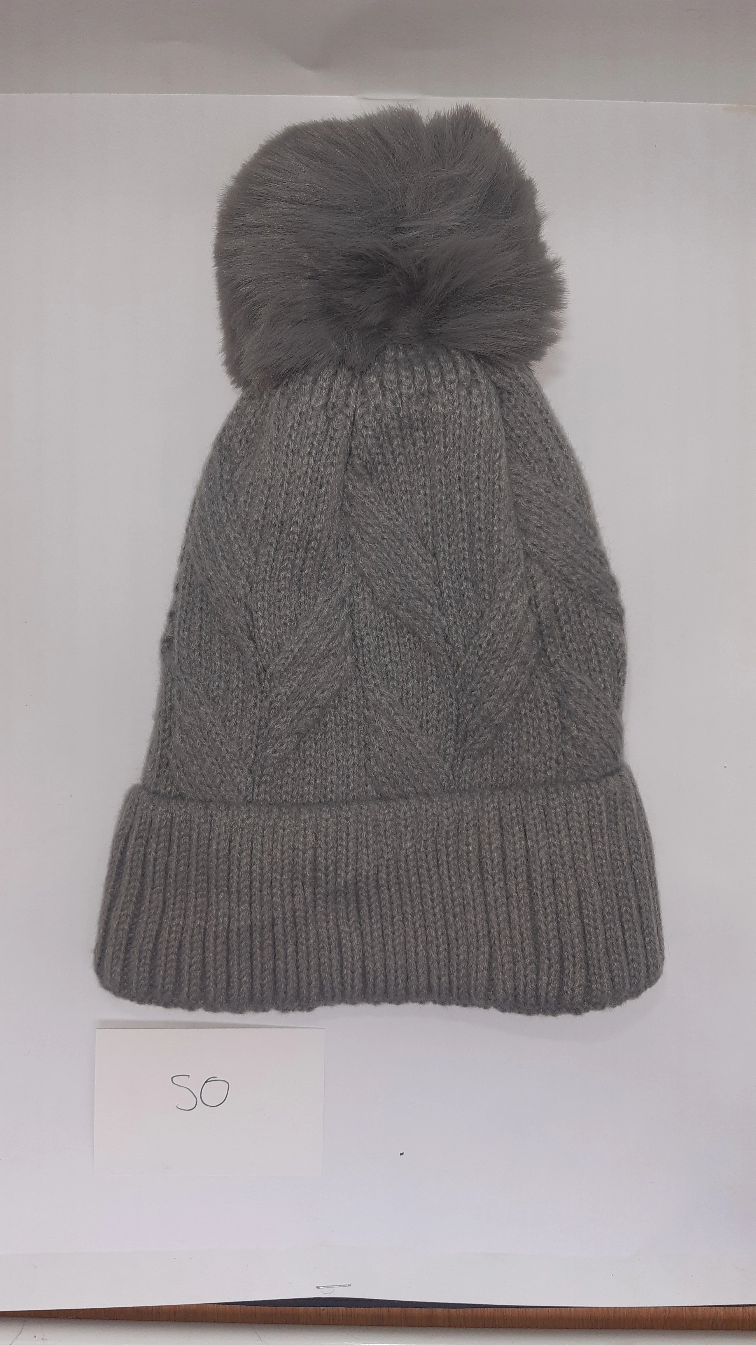 ACRYLIC WEAVE PATTERN POM POM HAT AW23-RMD-50