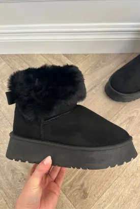 Amore Black platform faux fur lined ankle boots