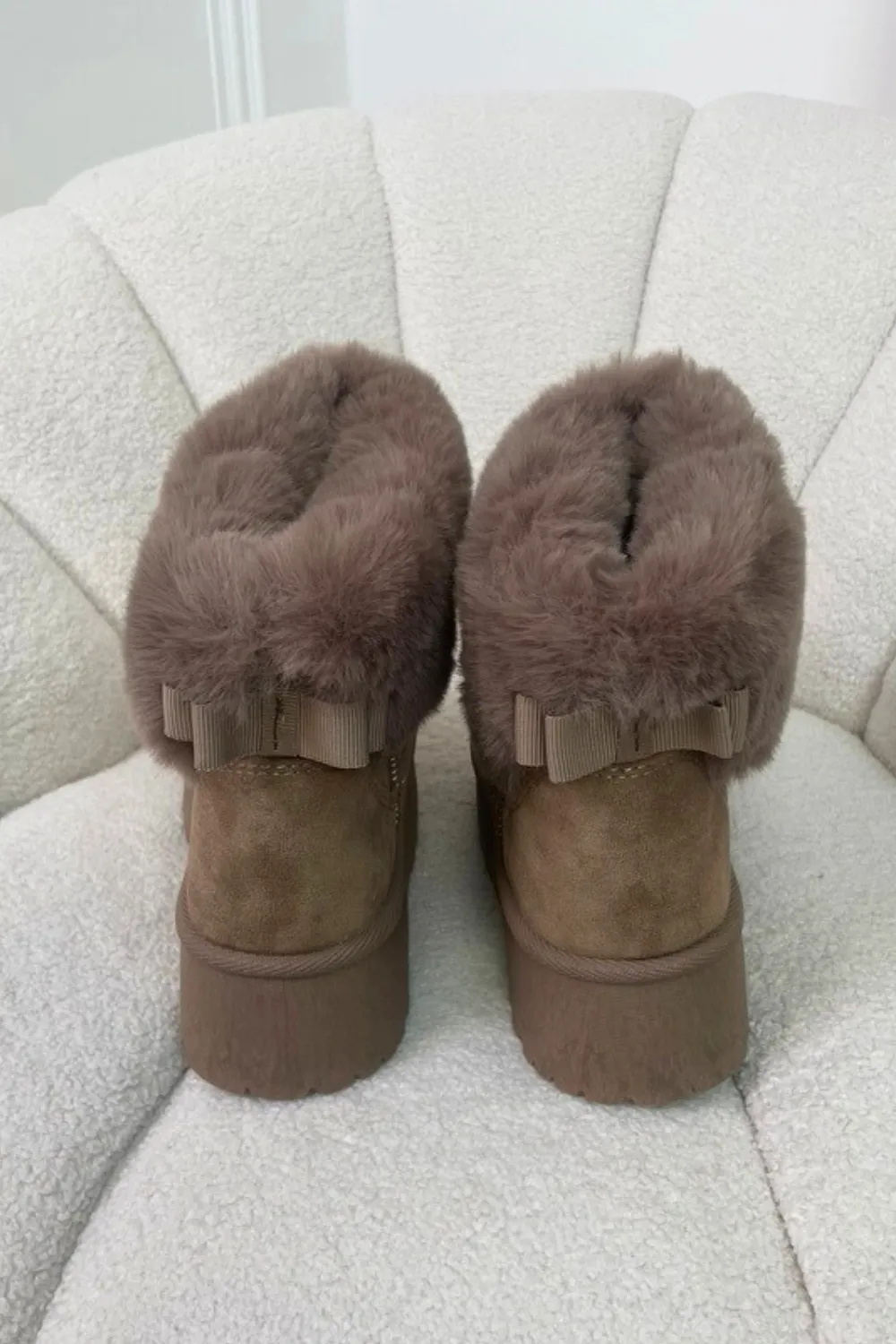 Amore chocolate brown platform faux fur lined ankle boots