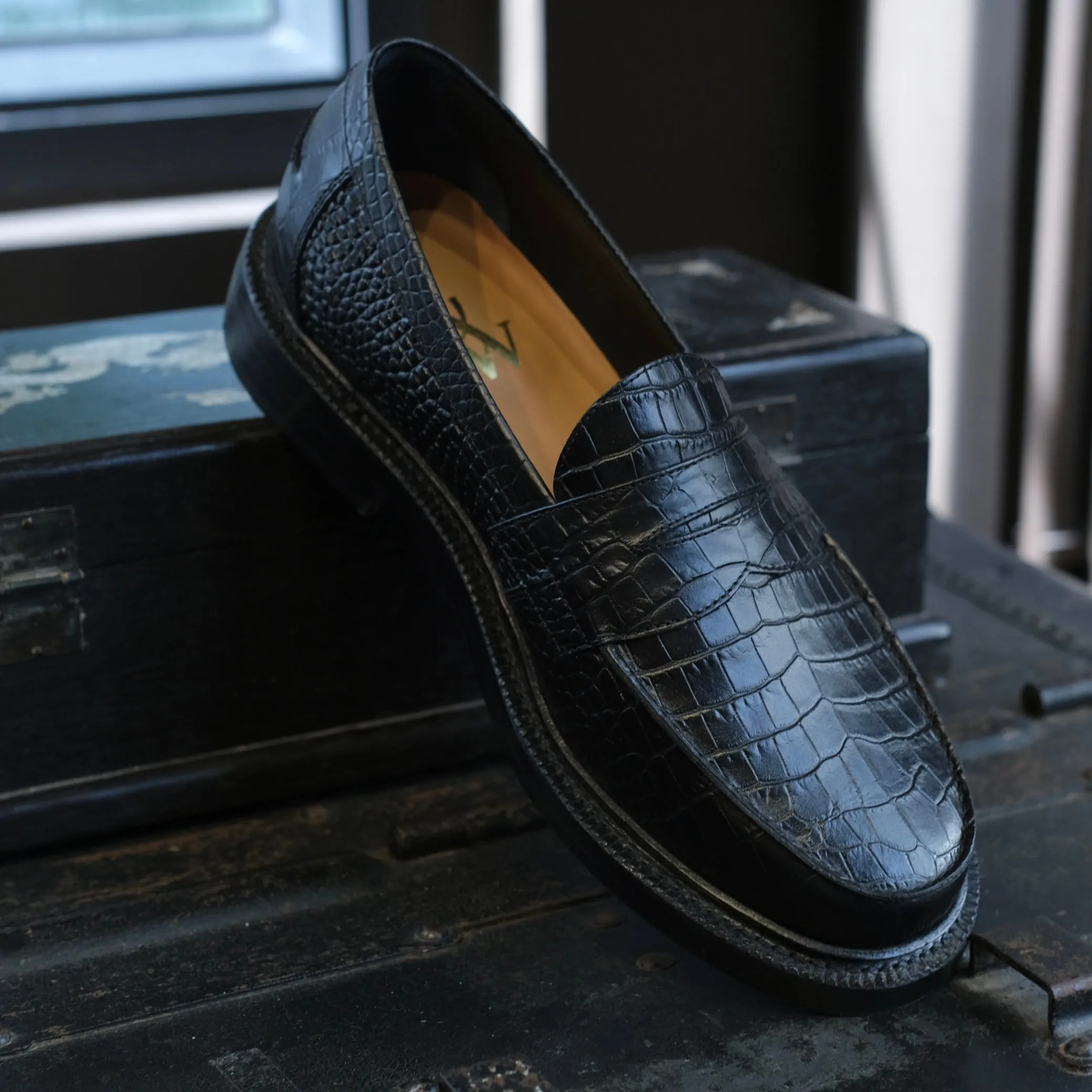 Blackstock & Weber Ellis Penny Loafer (Onyx Croc)