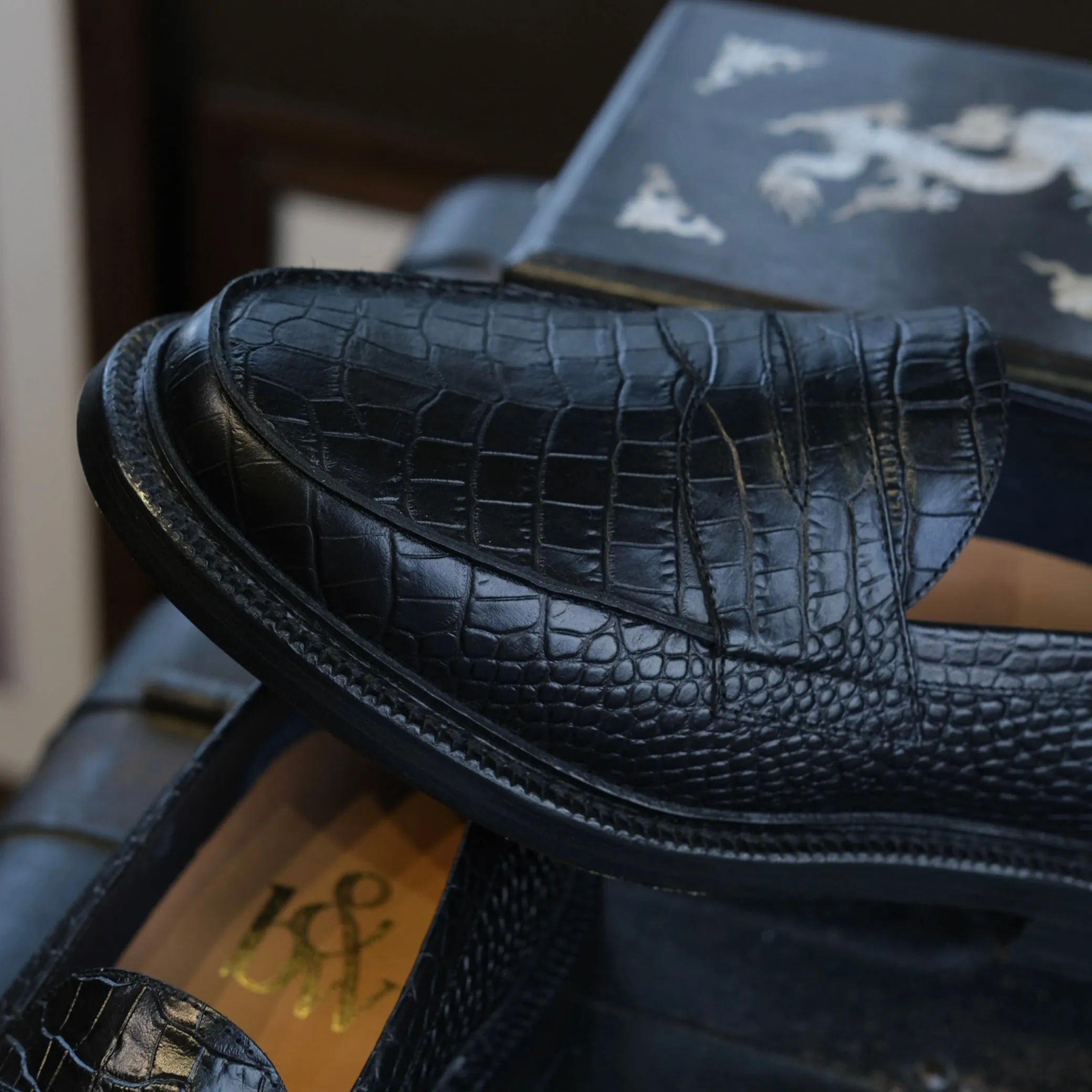 Blackstock & Weber Ellis Penny Loafer (Onyx Croc)