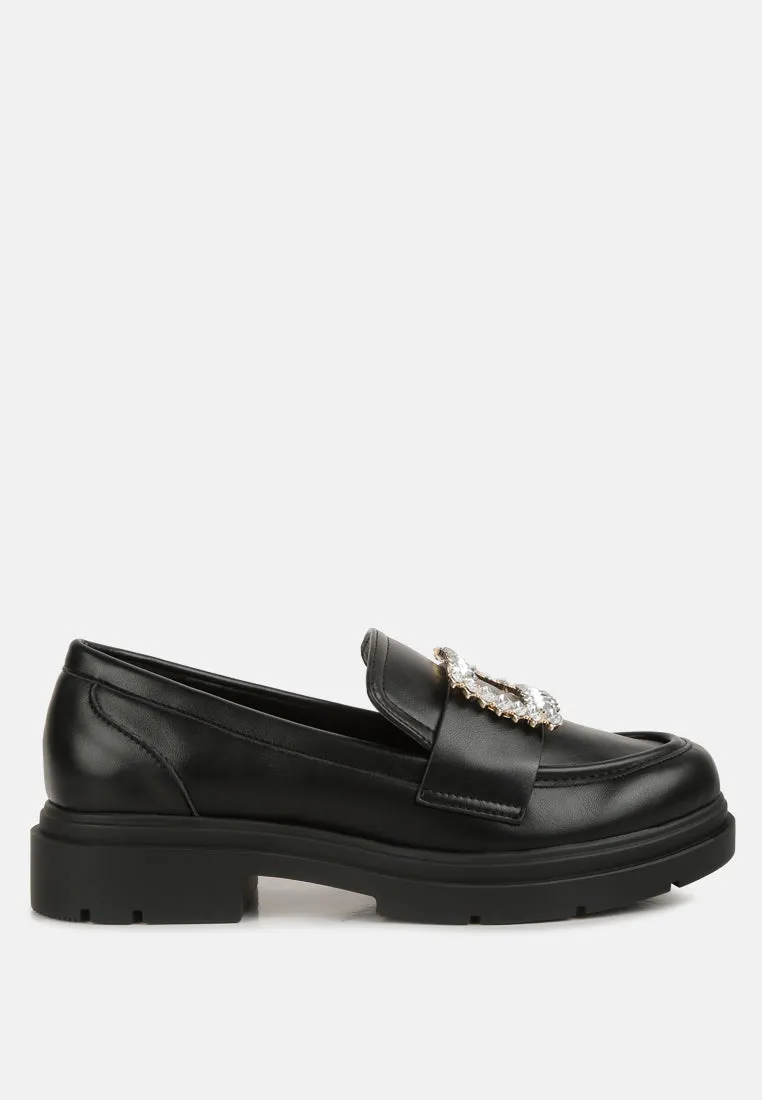 Bossi Faux Leather Loafers With Buckle Embellishment