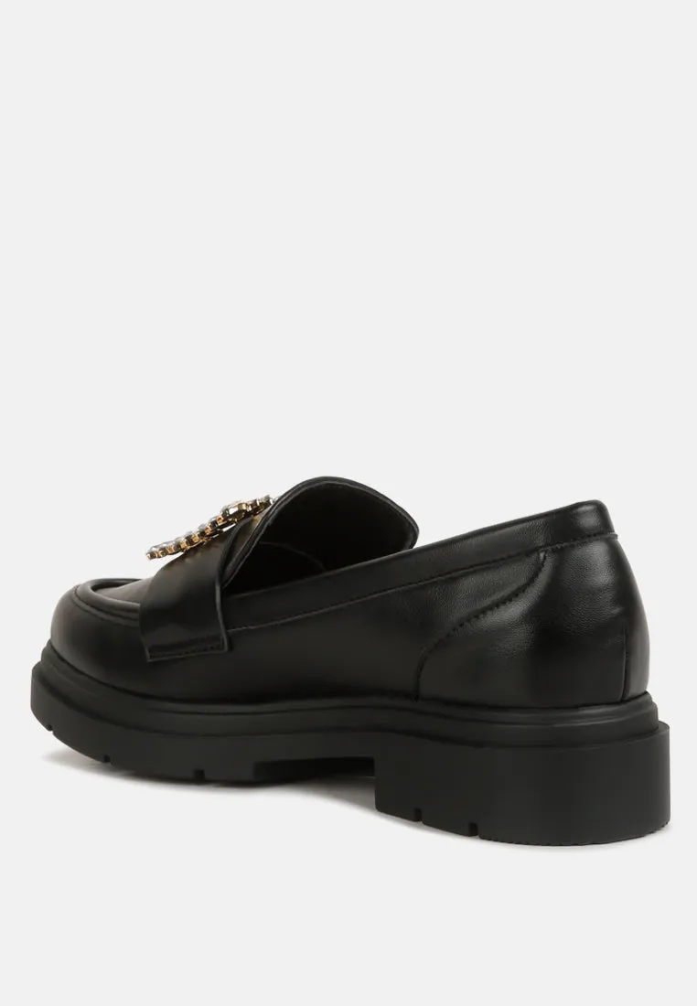 Bossi Faux Leather Loafers With Buckle Embellishment