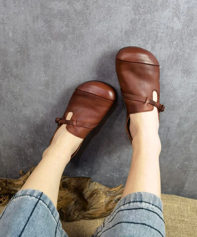 Brown Flat Feet Shoes Cowhide Leather Fashion Buckle Strap Flat Shoes LC0536