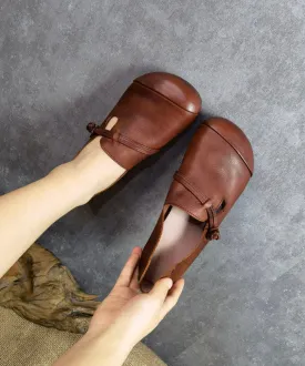 Brown Flat Feet Shoes Cowhide Leather Fashion Buckle Strap Flat Shoes LC0536