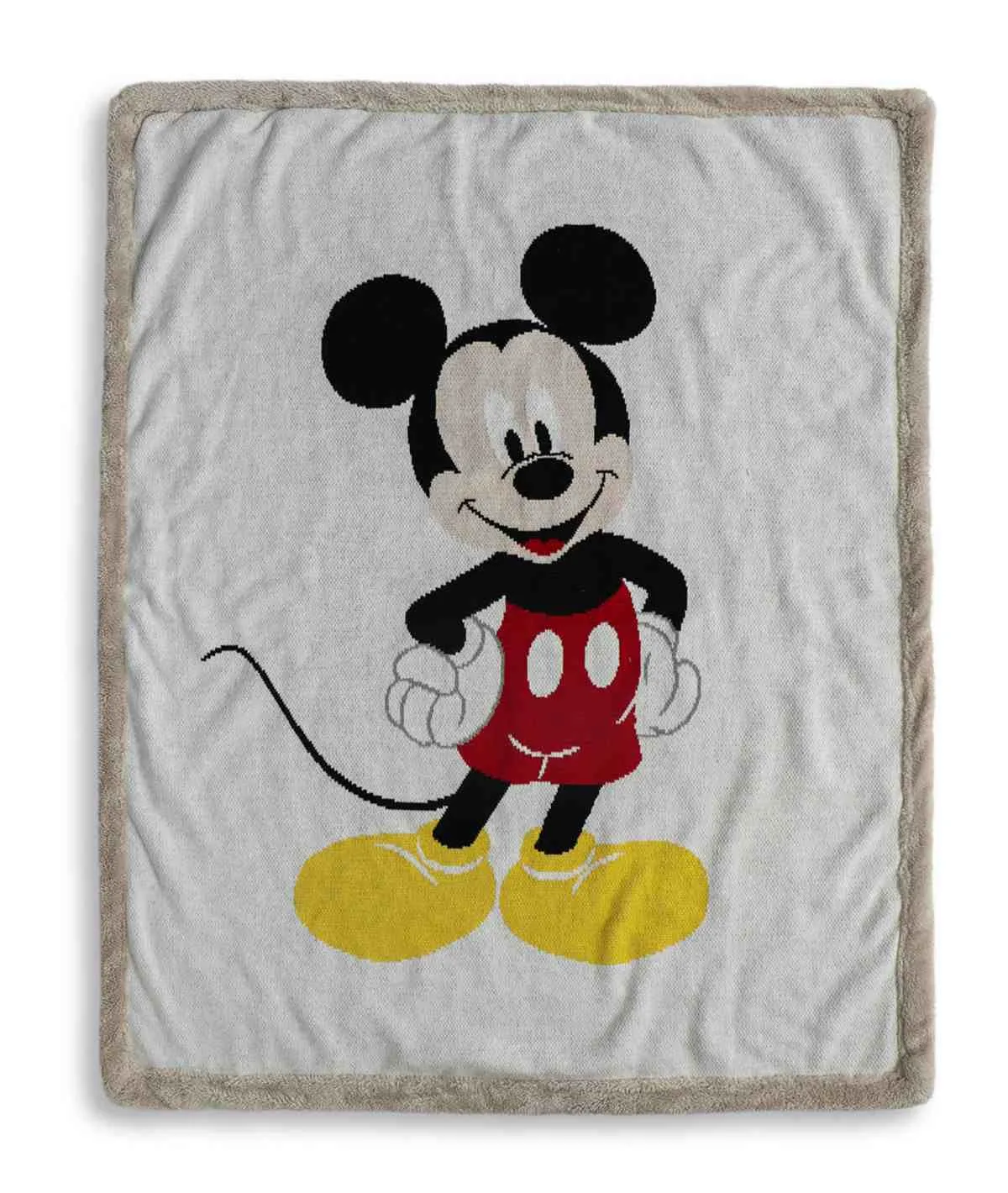 Classic Mickey Mouse - Disney Cotton Knitted Blanket With Soft Faux Fur Back For Babies (0 - 18 Months)