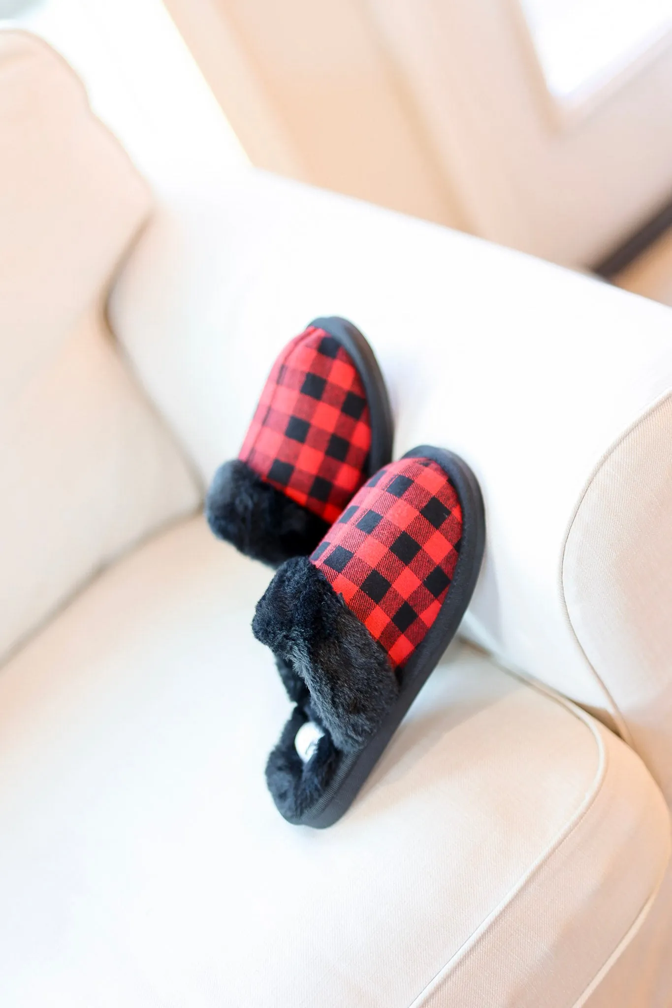 Corky's | Snooze Slide On Slippers with Furry Lining in Red Buffalo Plaid