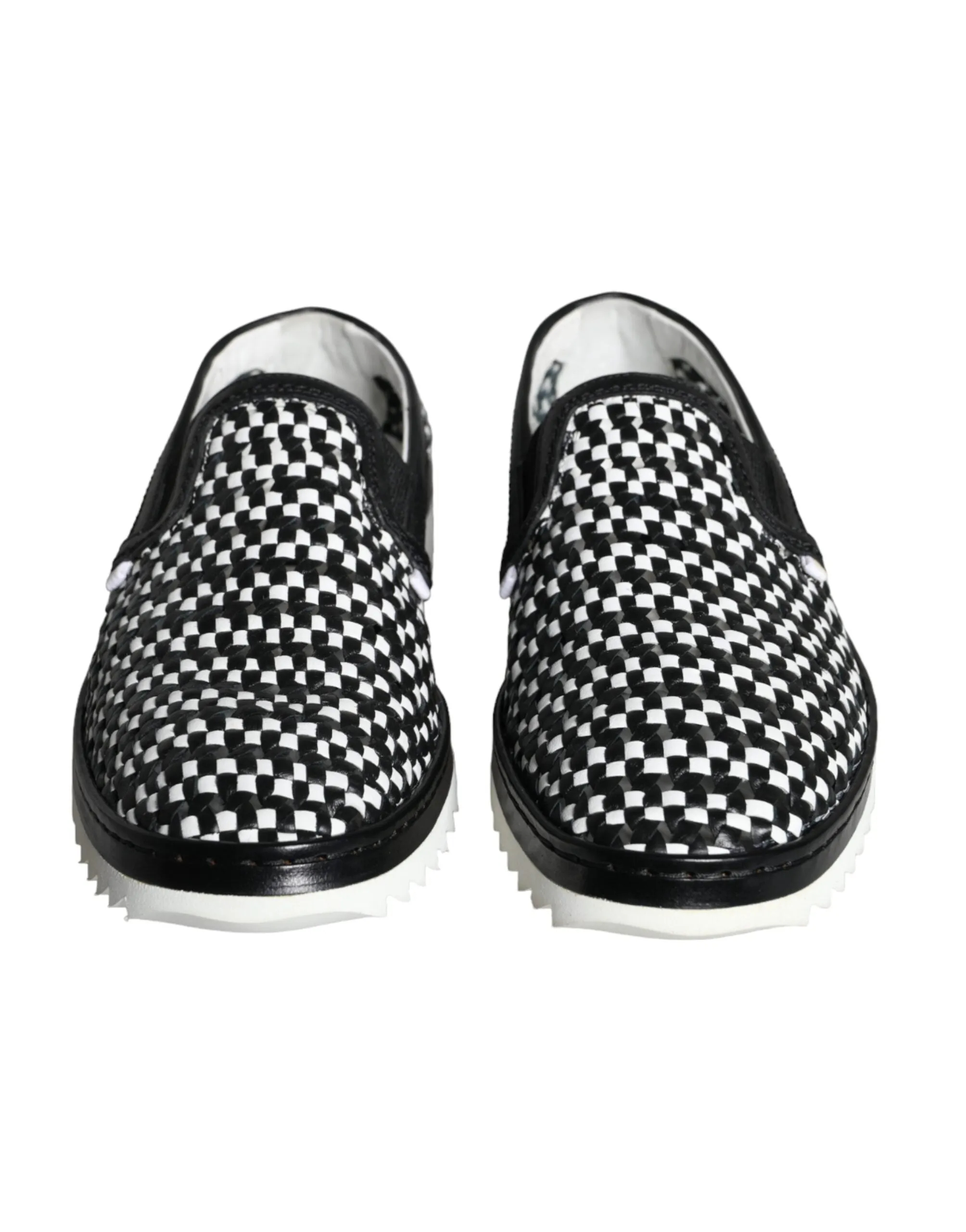 Dolce & Gabbana Black White Weaved Slip On Men Loafers Shoes