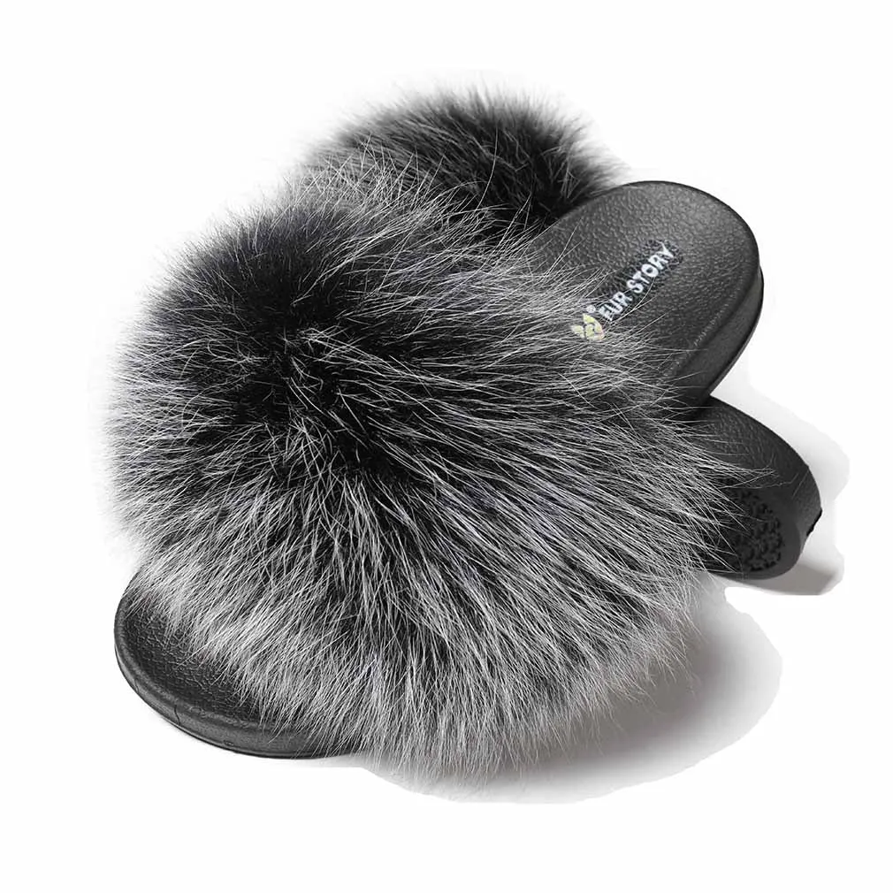 Fluffy Slides Furry Slipper Sandals (Flat-Solid color)