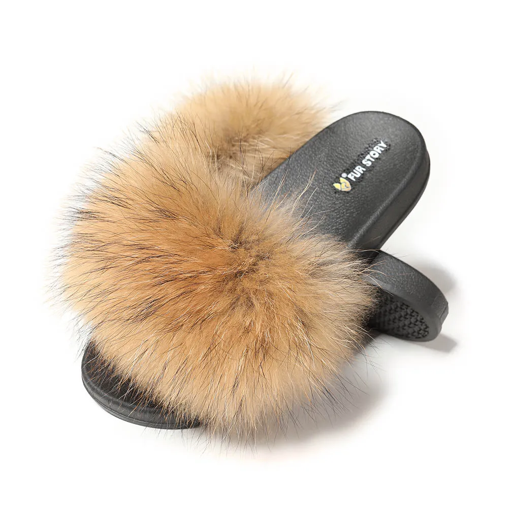 Fluffy Slides Furry Slipper Sandals (Flat-Solid color)