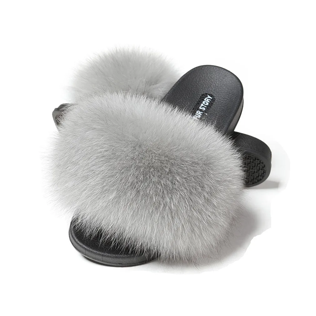 Fluffy Slides Furry Slipper Sandals (Flat-Solid color)