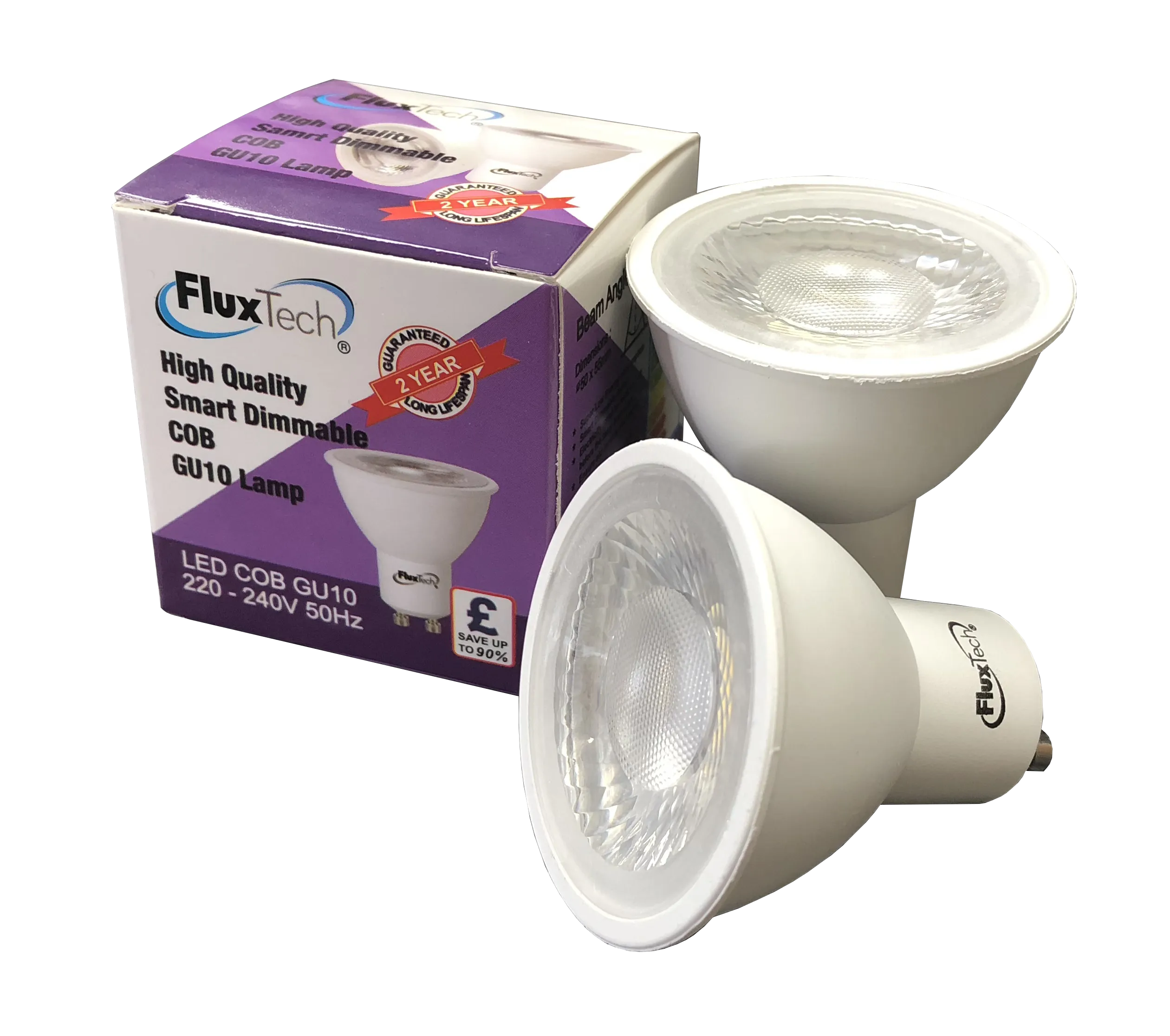 FluxTech - Smart Dimmable COB GU10 5.5W 60° Wide Beam Angle LED lamp [Energy Class A  ]