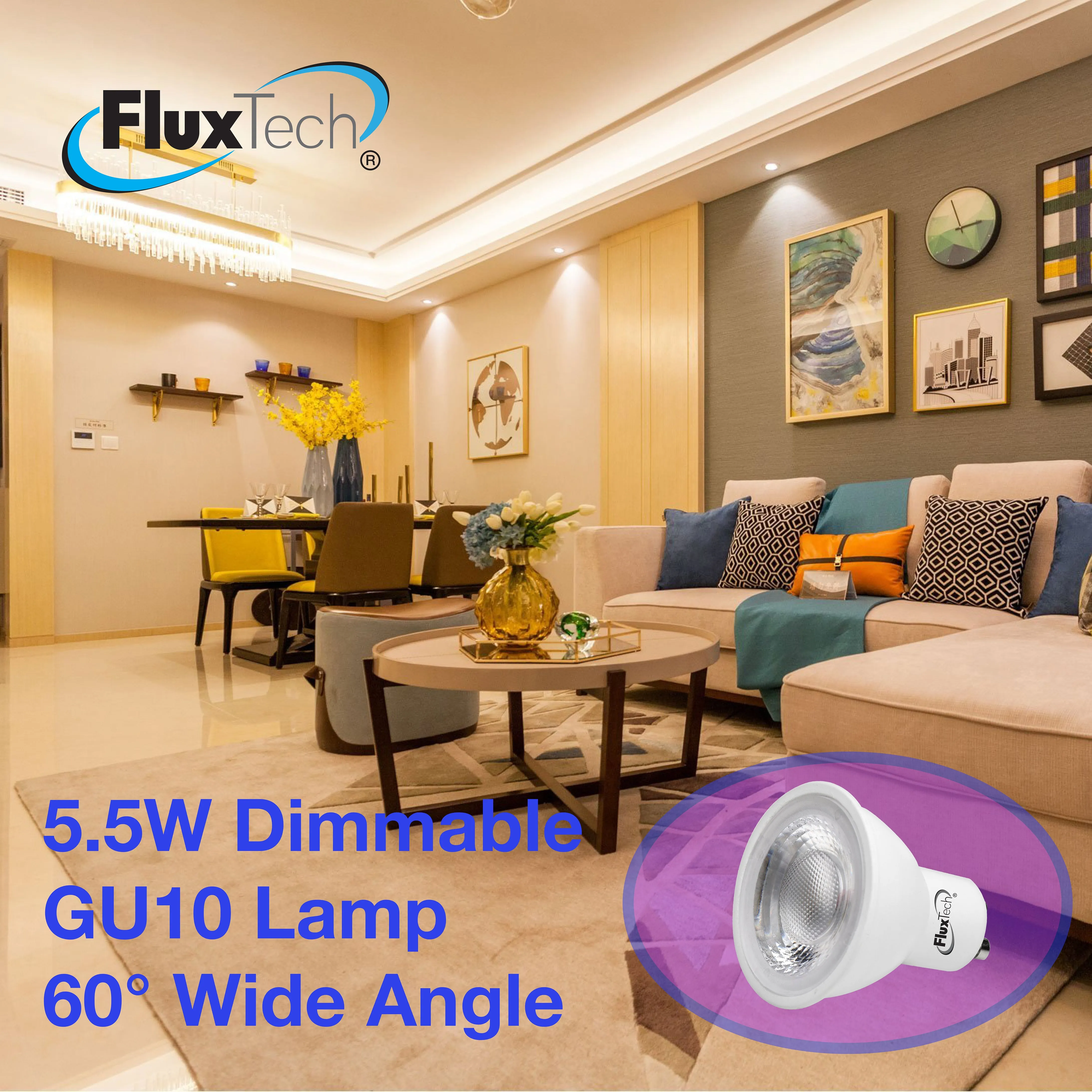 FluxTech - Smart Dimmable COB GU10 5.5W 60° Wide Beam Angle LED lamp [Energy Class A  ]