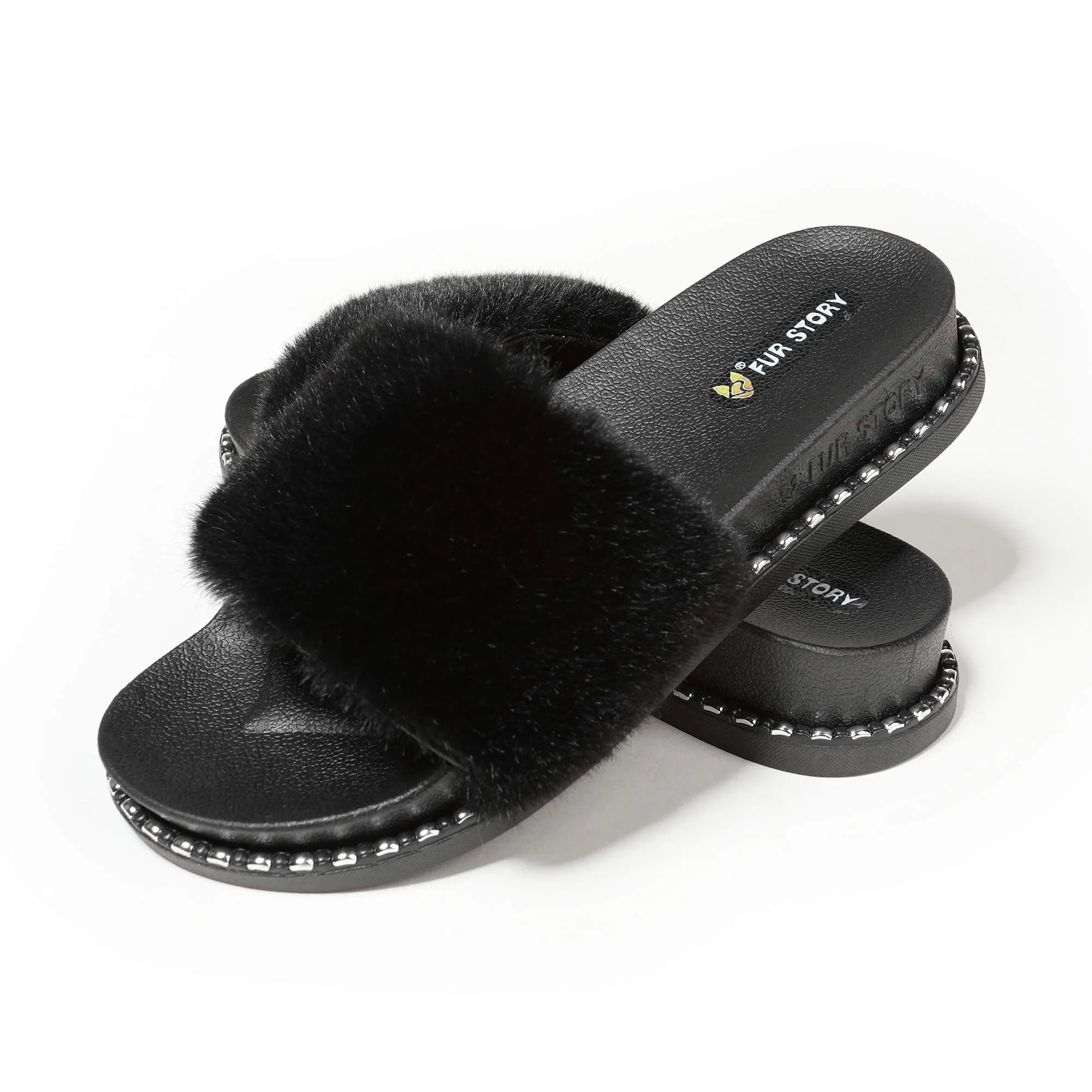 Furry Slides Sandals (Rivet)