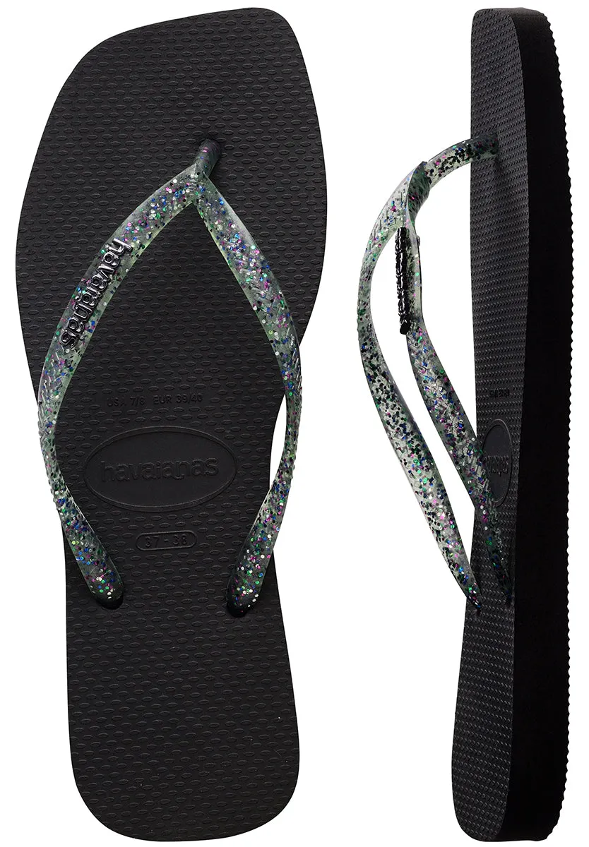 Havaianas Square Glitter Metallic Logo In Black For Women