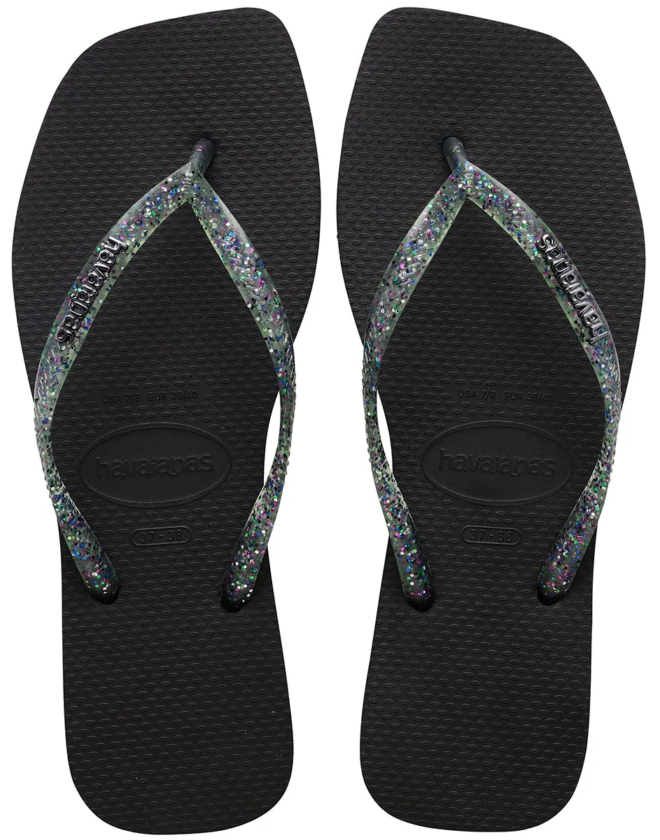 Havaianas Square Glitter Metallic Logo In Black For Women