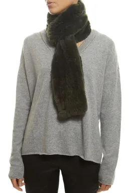 Khaki 'Open' Real Rex Rabbit Fur Scarf