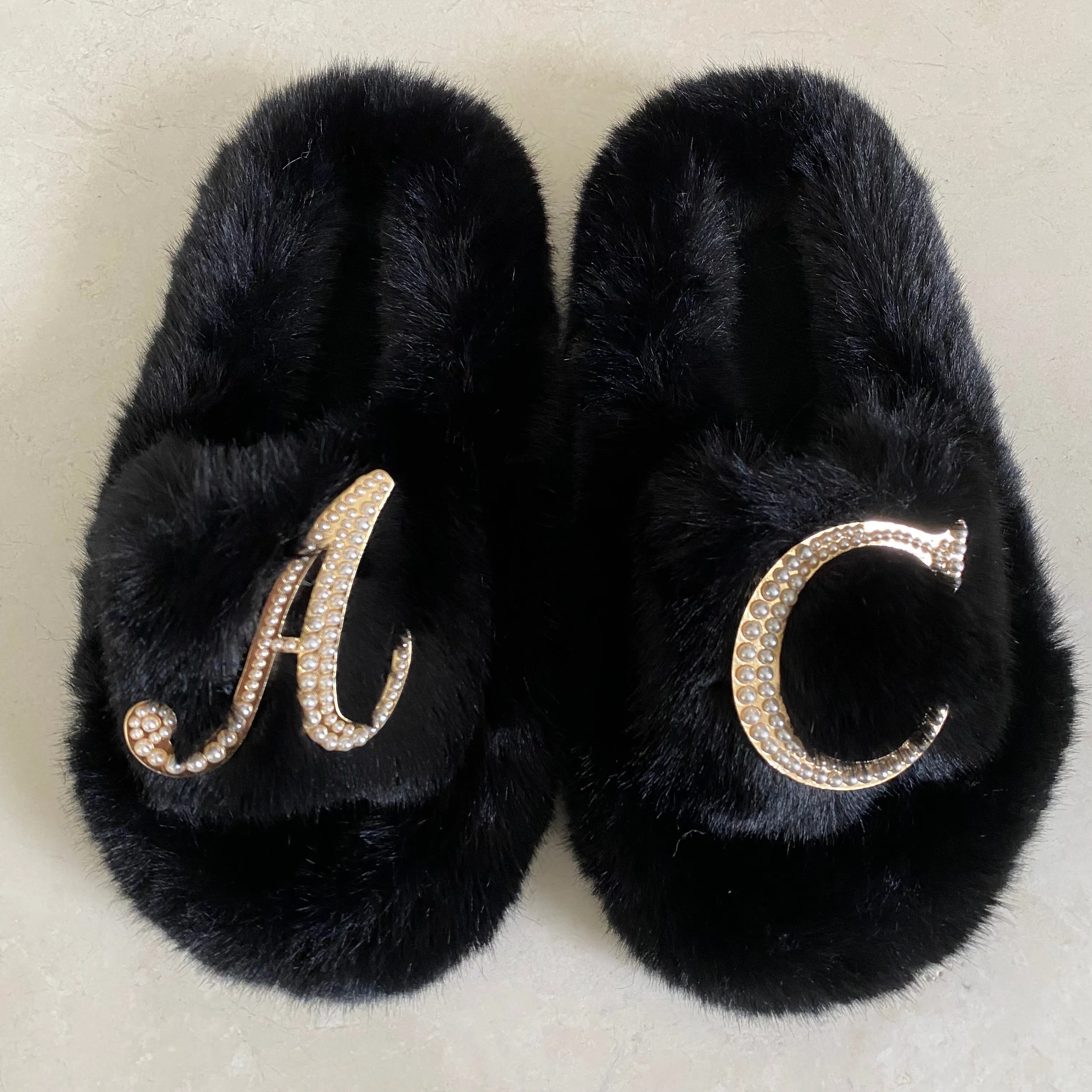 Kids Furry Slides Black