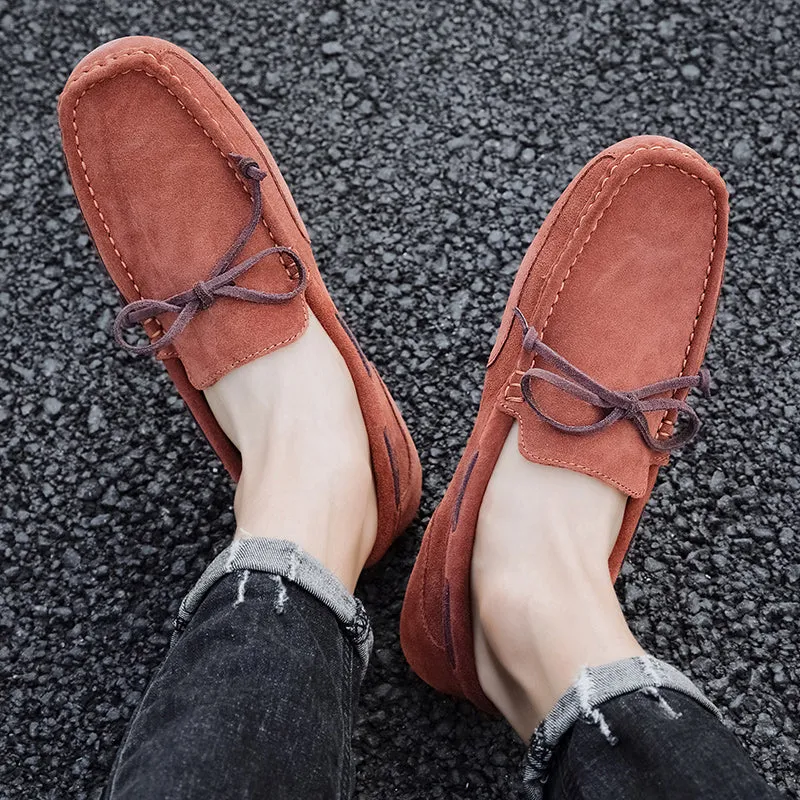 Men Shoes Suede Leather Loafers Men Slip on Walking Driving Shoes Moccasin Soft Comfortable Summer Casual Shoes Lightweight Flat