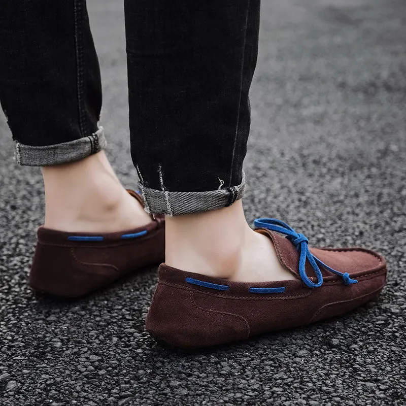 Men Shoes Suede Leather Loafers Men Slip on Walking Driving Shoes Moccasin Soft Comfortable Summer Casual Shoes Lightweight Flat