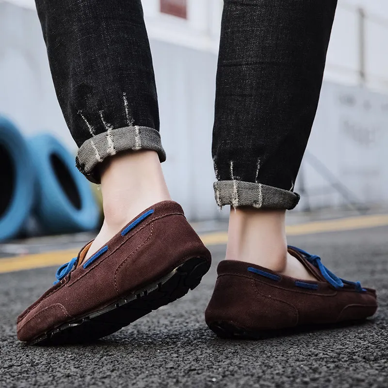 Men Shoes Suede Leather Loafers Men Slip on Walking Driving Shoes Moccasin Soft Comfortable Summer Casual Shoes Lightweight Flat