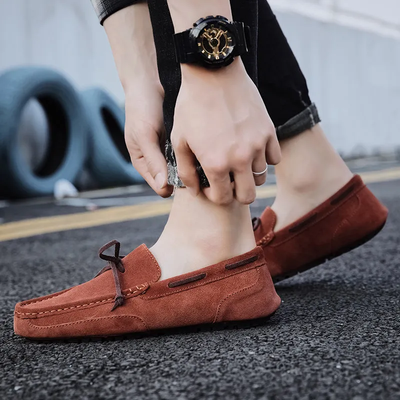 Men Shoes Suede Leather Loafers Men Slip on Walking Driving Shoes Moccasin Soft Comfortable Summer Casual Shoes Lightweight Flat