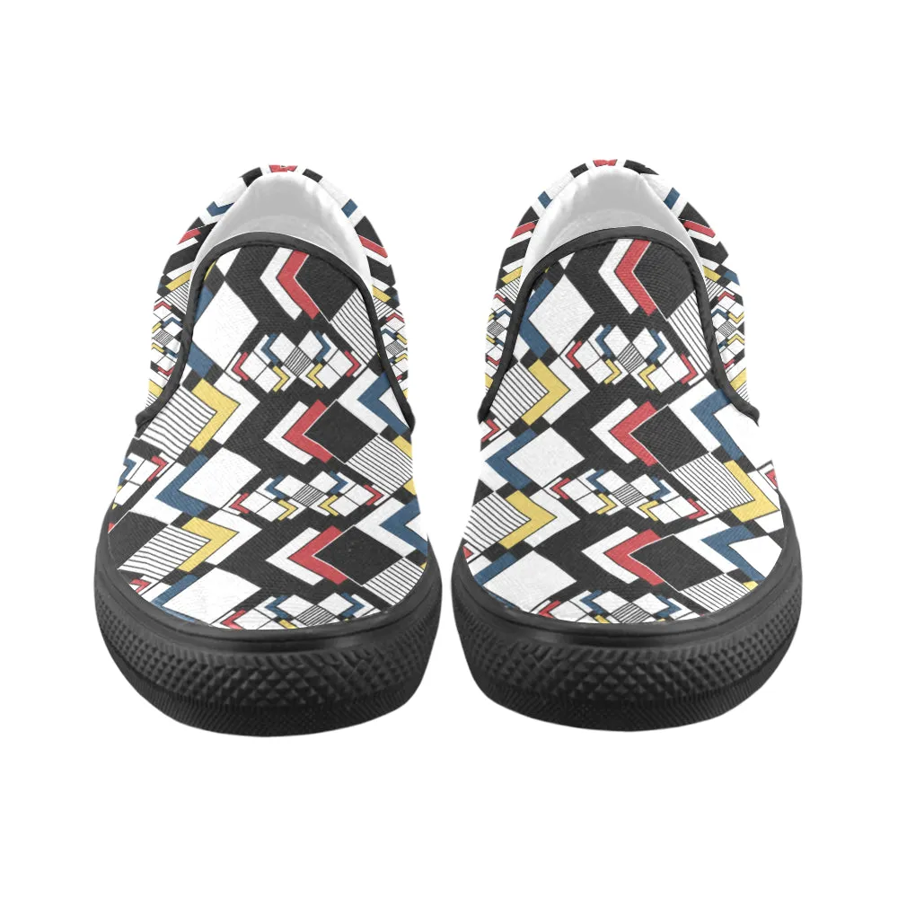 Men's Big Size Clashing Cubes Print Slip-on Canvas Shoes