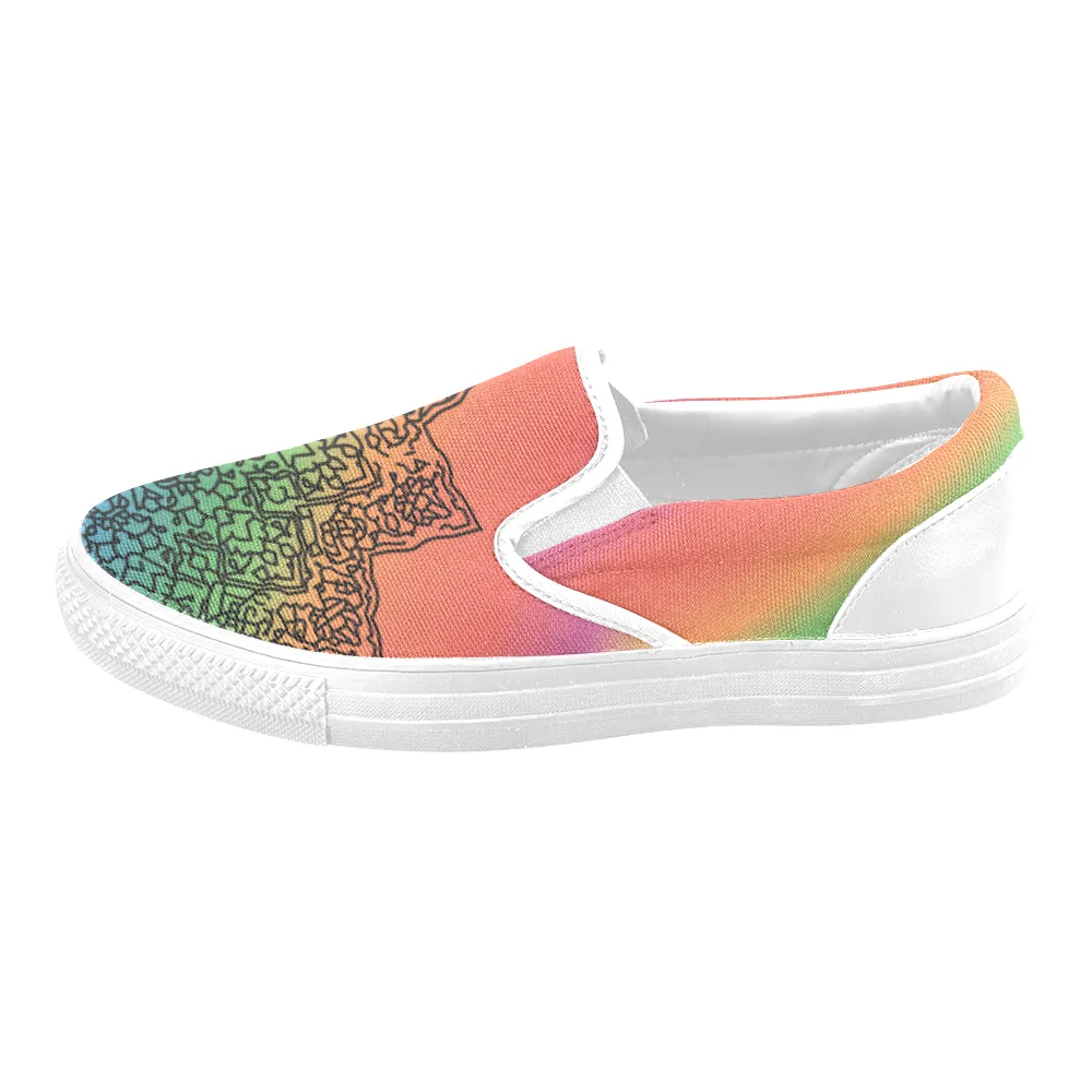 Men's Big Size Colorful Doodled Mandala Print Canvas Slip-on Shoes