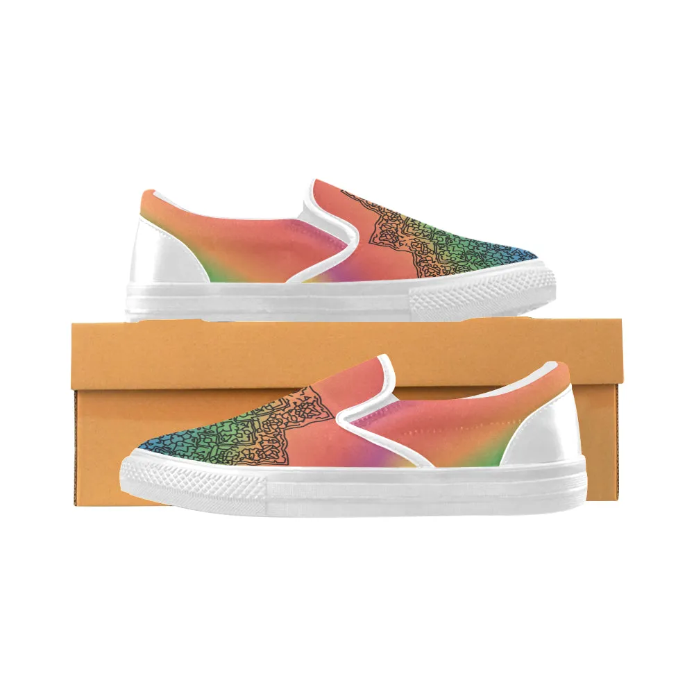 Men's Big Size Colorful Doodled Mandala Print Canvas Slip-on Shoes