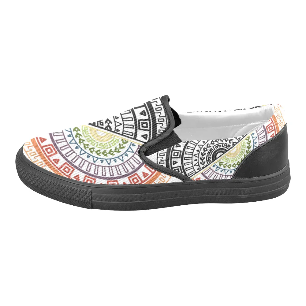 Men's Big Size Ying Yang Mandala Print Canvas Slip-on Shoes