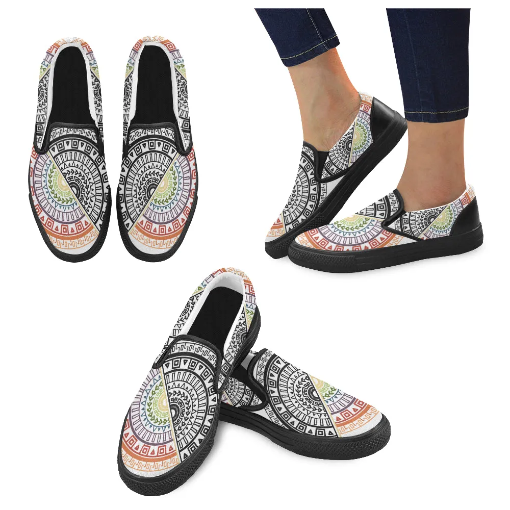 Men's Big Size Ying Yang Mandala Print Canvas Slip-on Shoes