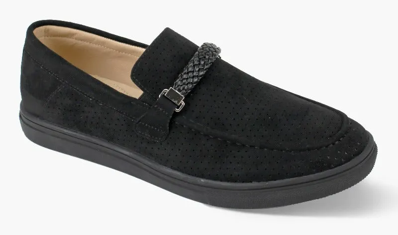 Men's Black Loafers Slip-On Shoes Suede Material Summer Drivers