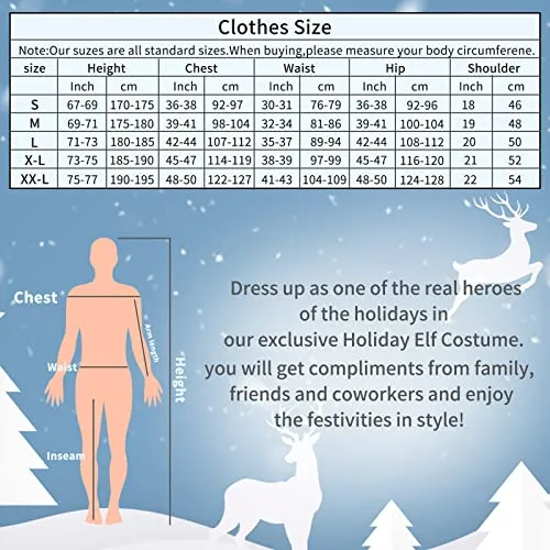 Mens Christmas Elf Costume, Buddy Elf Costume, Christmas Cosplay Buddy, The Elf Costume Coat Pants Hat Belt shoes Full Set Costumes for Men(XL)