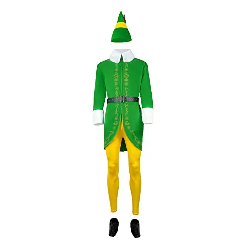 Mens Christmas Elf Costume, Buddy Elf Costume, Christmas Cosplay Buddy, The Elf Costume Coat Pants Hat Belt shoes Full Set Costumes for Men(XL)