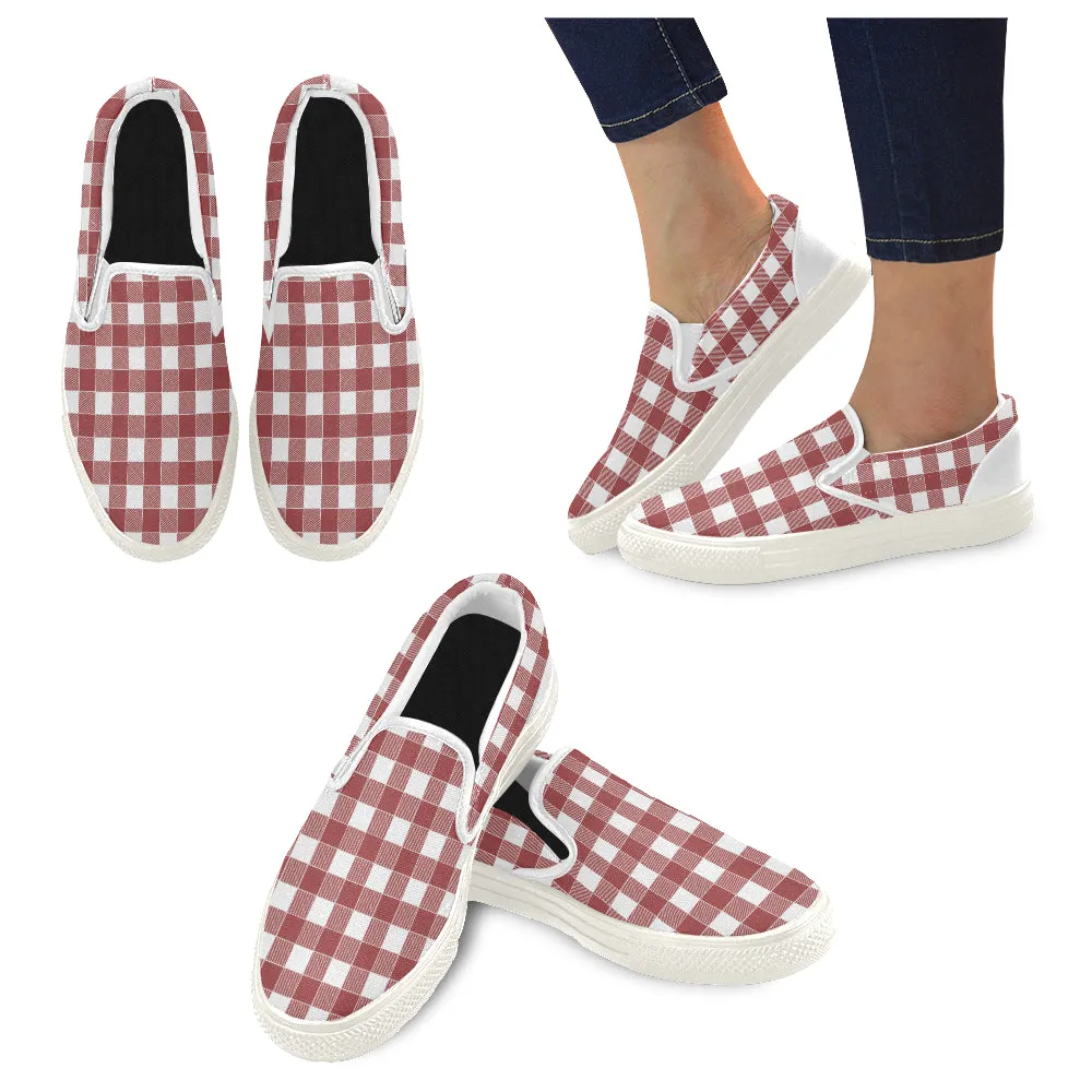 Men's Red Checks Print Slip-on Canvas Shoes