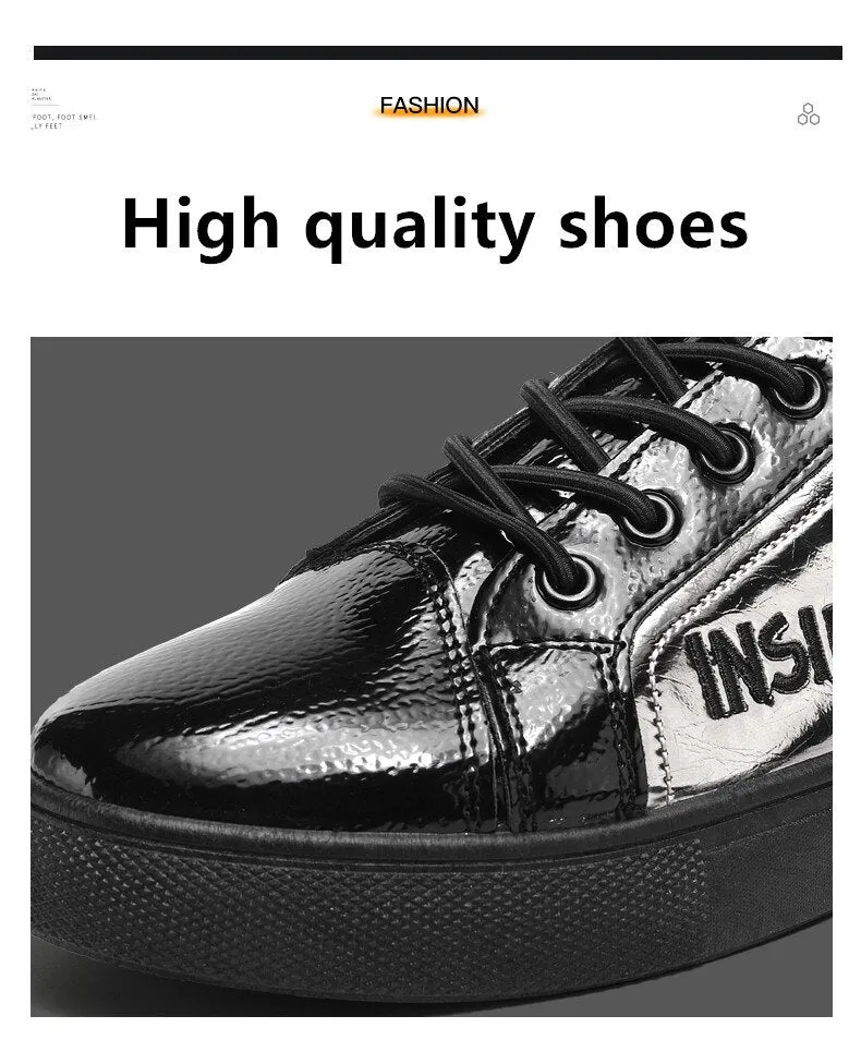 New Stylish Shiny Mens Casual Shoes Original Street Designer Skateboard Shoes Men Black White Mirror Sneakers Zapatillas Hombre