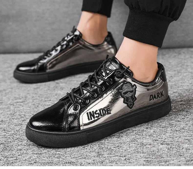 New Stylish Shiny Mens Casual Shoes Original Street Designer Skateboard Shoes Men Black White Mirror Sneakers Zapatillas Hombre