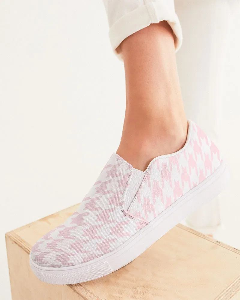 Pale Pink Large Houndstooth Women's Slip-On Canvas Shoe