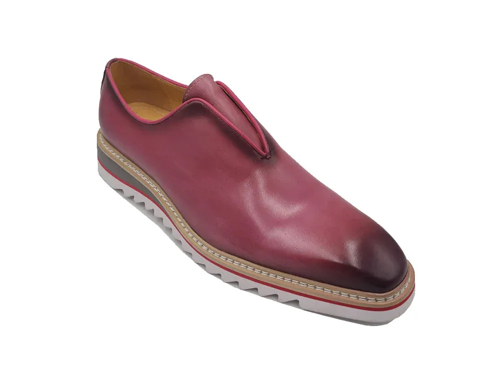 Pastel Mauve Pink Carrucci Men's Leather Shoes Slip-On Loafer with Contrast Color Style No: K55S0-08