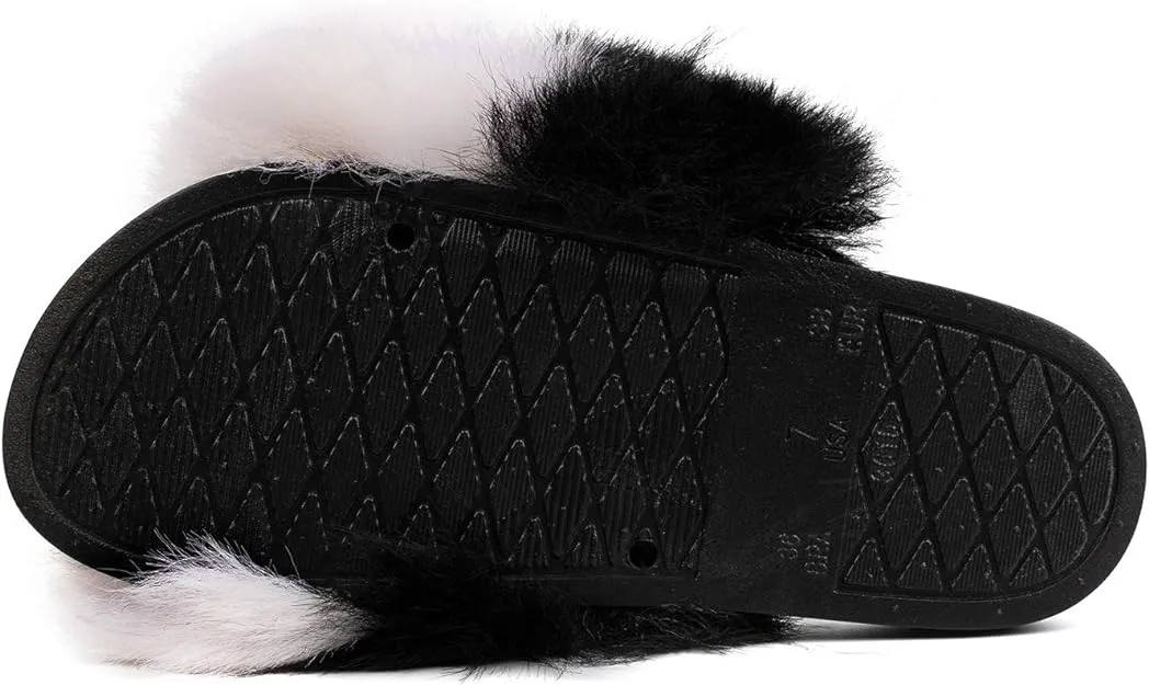 Slides Faux Fur Cute Slip On Fuzzy Slippers Comfort Flat