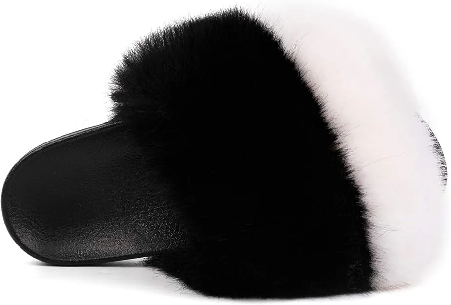 Slides Faux Fur Cute Slip On Fuzzy Slippers Comfort Flat