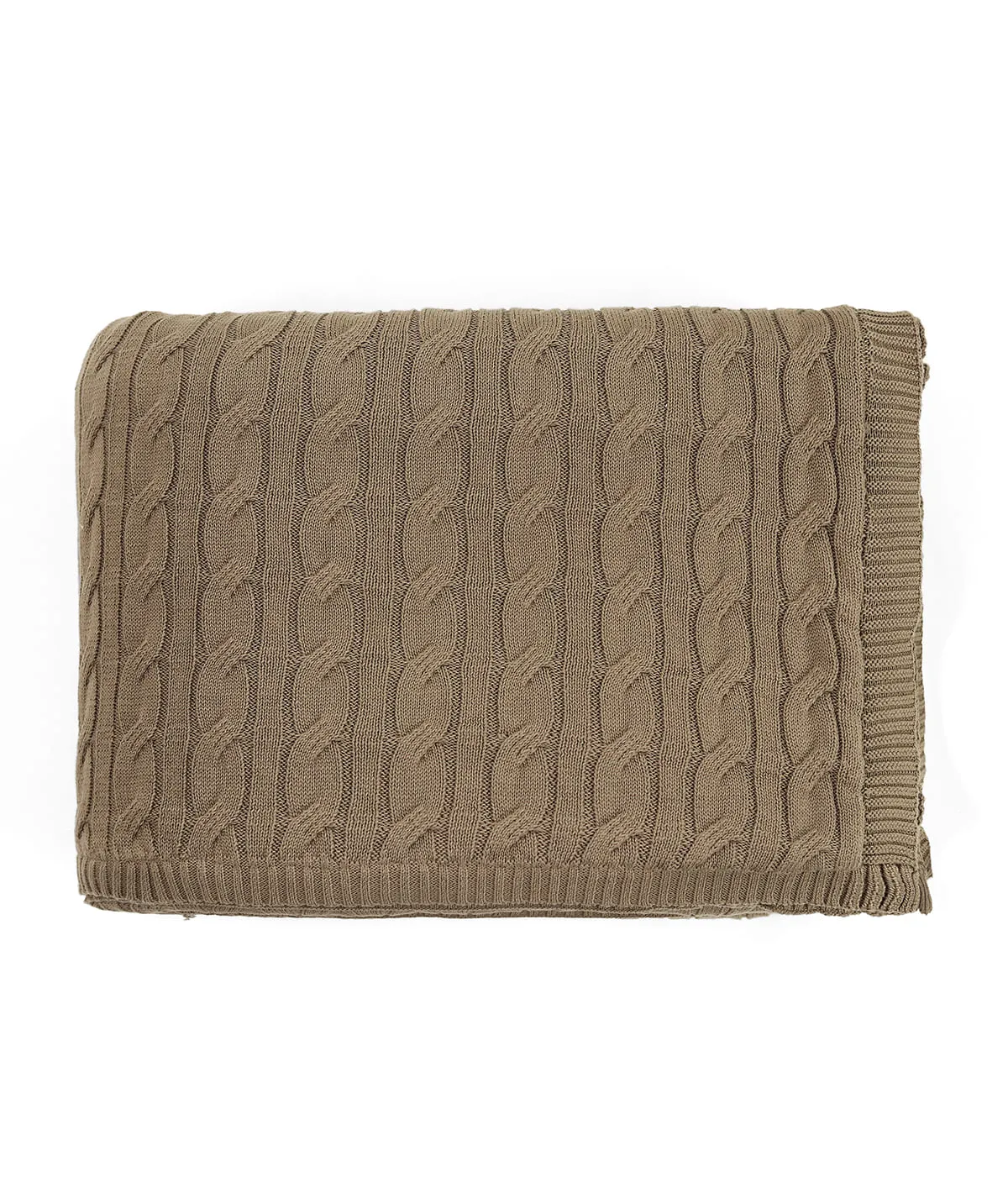 Snake Cable Cotton Knitted Single Bed Sherpa Blanket (Warm Grey)