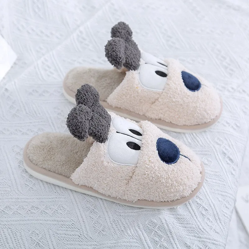 Soft Plush Cotton Cartoon Dog Cute Slippers Shoes Couple Unisex Non-Slip Floor Indoor Home Furry Slipper Women Shoes For Bedroom