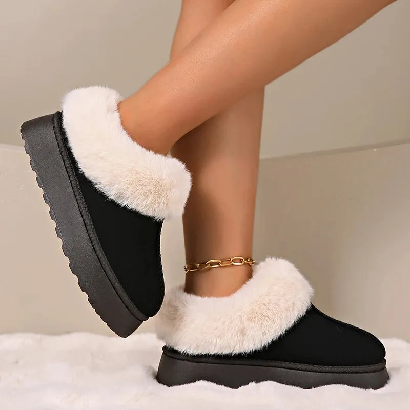 Sohiwoo Thick Sole Faux Fur Snow Boots Women Warm Thicken Plush Winter Boots Woman Non Slip Platform Cotton Padded Shoes Mujer 42