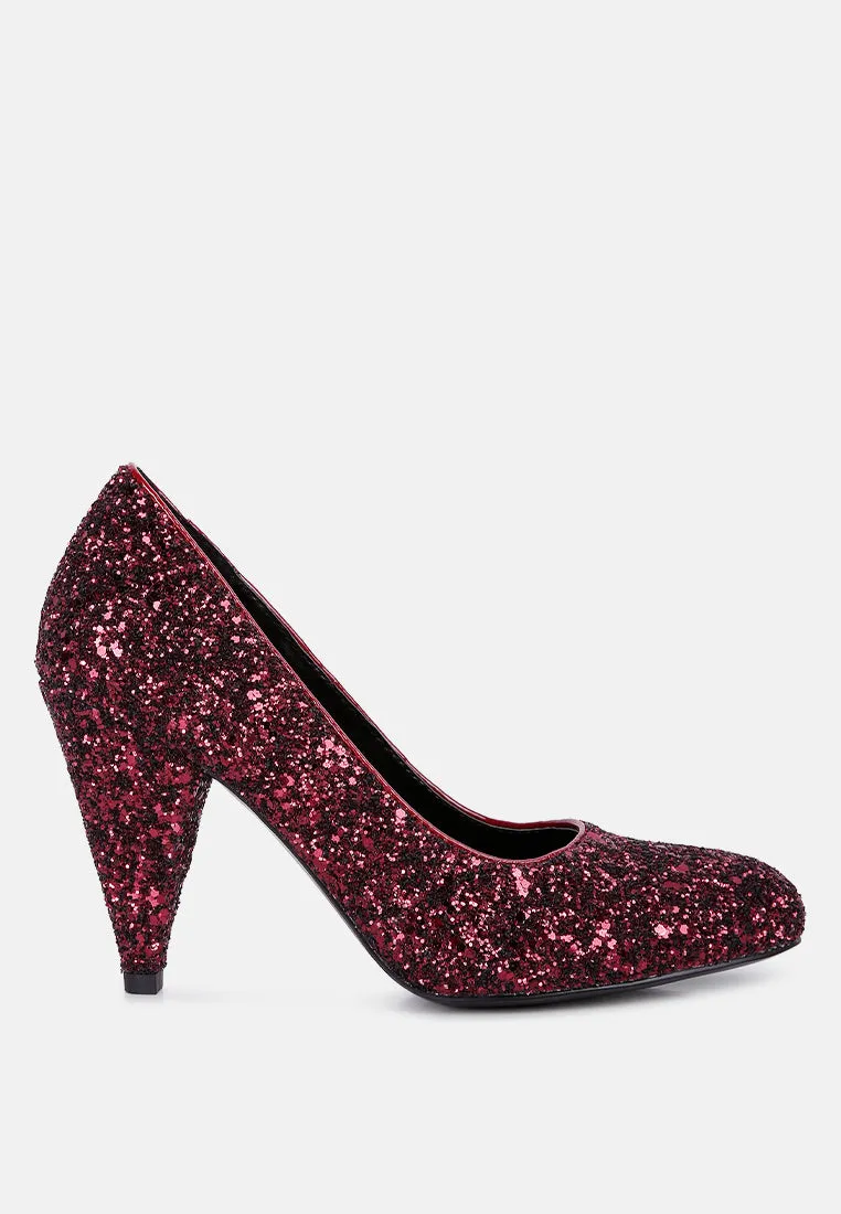 Sugar Plum Glitter Conical Heel Pumps