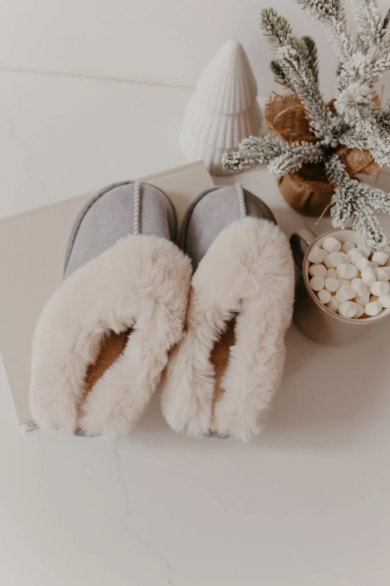 Sweet Dreams Grey Faux Sheepskin Slippers