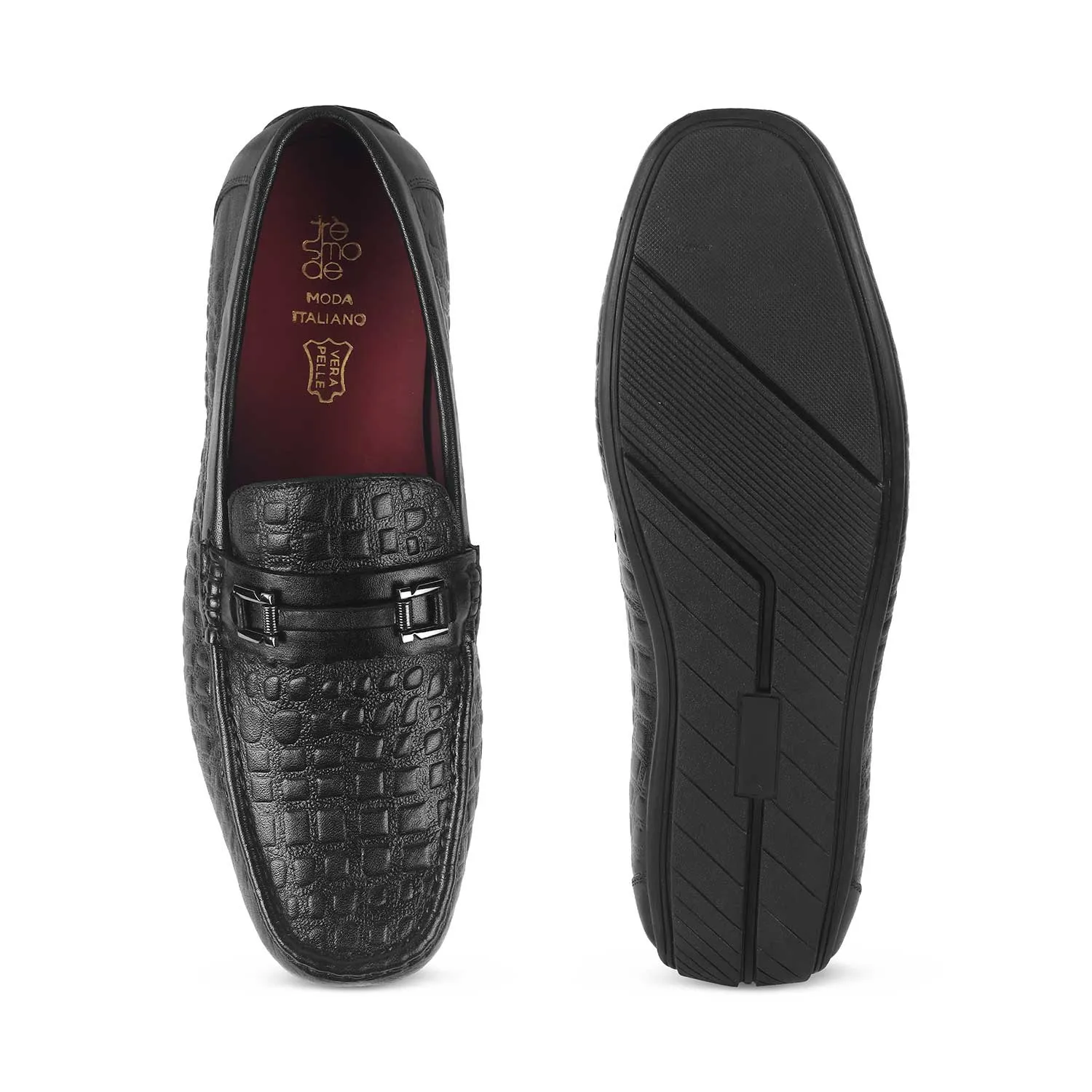 Tresmode Camil Black Men's Leather Driving Loafers